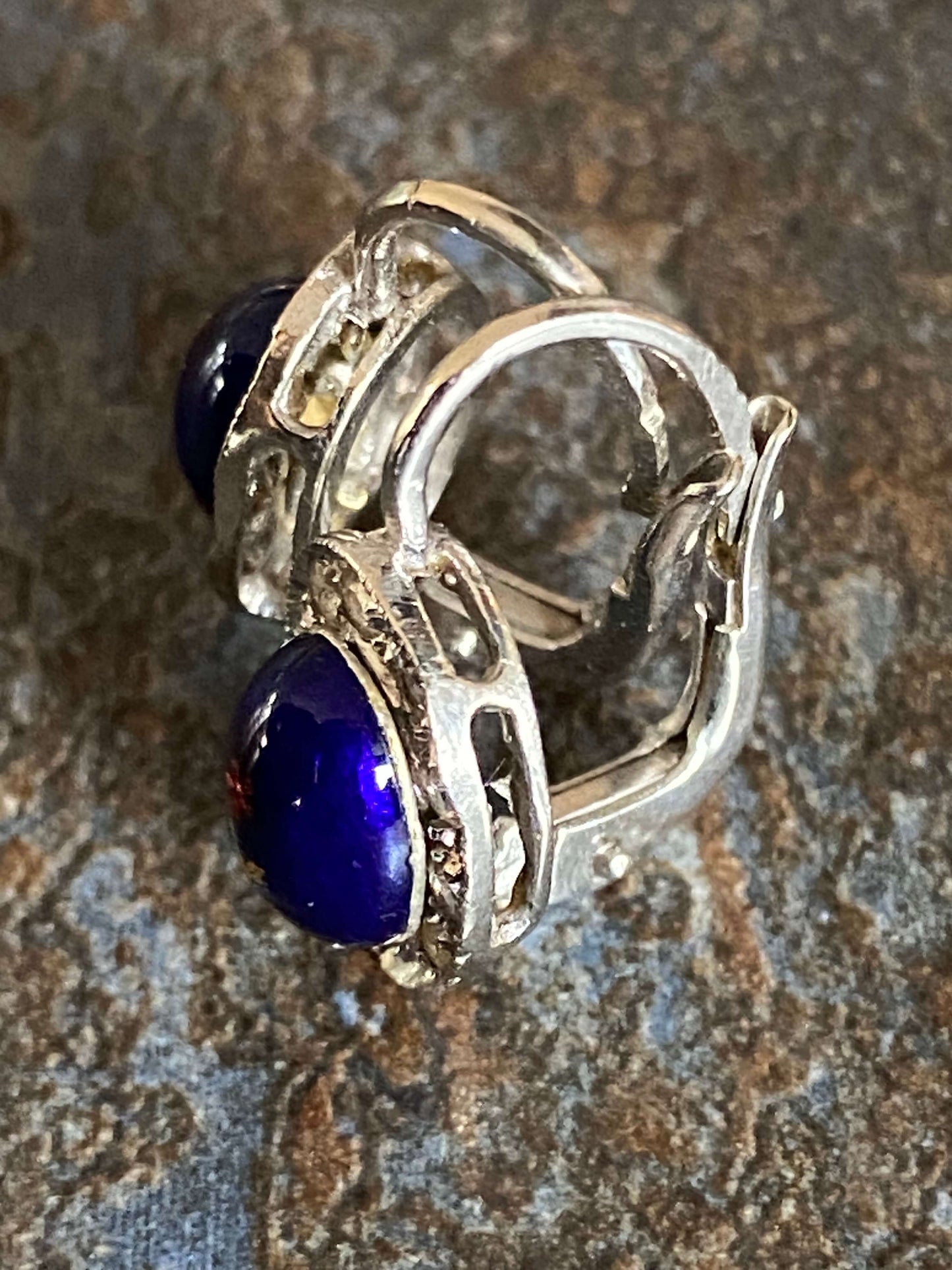 White gold antique earrings enamel and diamonds